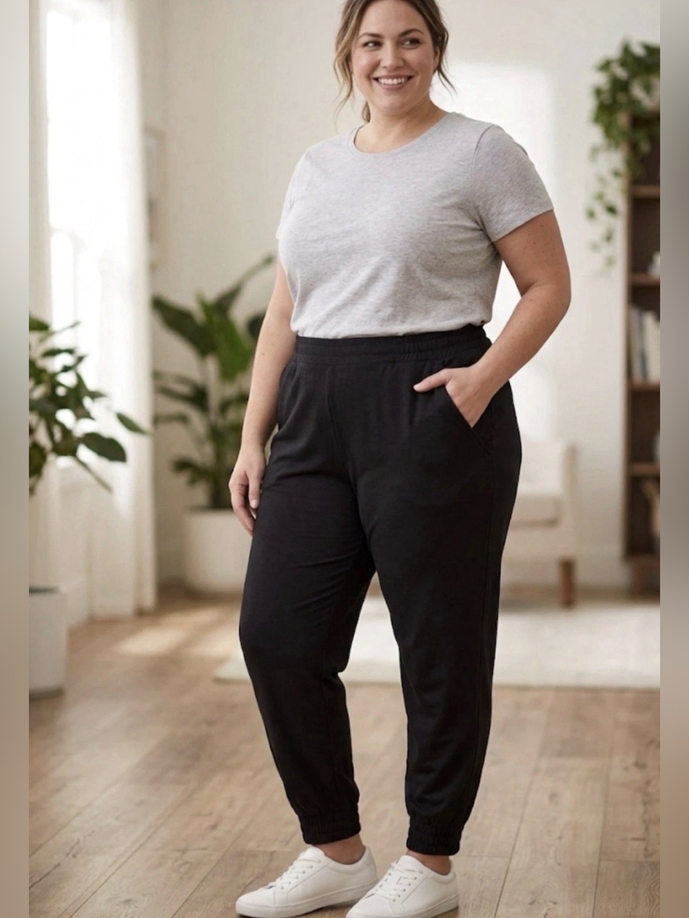 Women’s French Terry Jogger Black Size XXL All In Motion, Mid-Rise, Slide Pocket